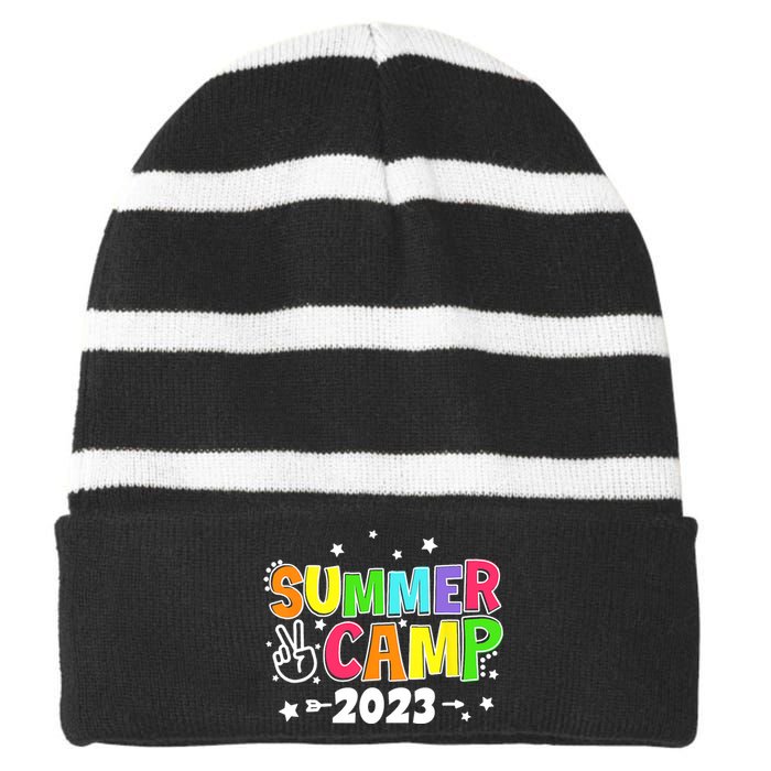 Happy Summer Camp Love Outdoor Activities For Girls Striped Beanie with Solid Band