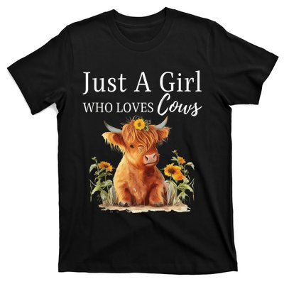 Highland Sunflower Cow Just A Girl Who Loves Cows T-Shirt