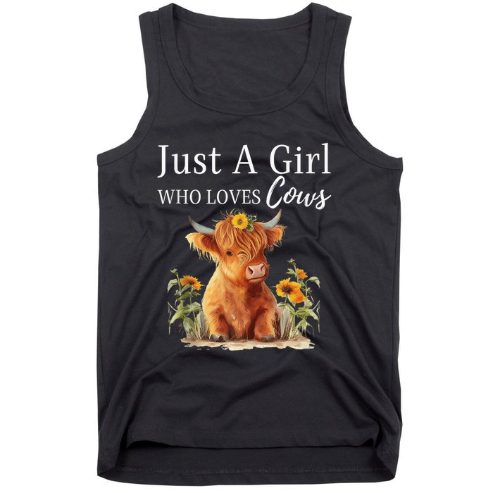 Highland Sunflower Cow Just A Girl Who Loves Cows Tank Top