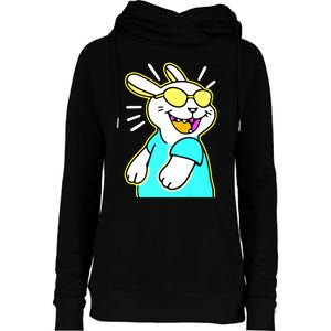 Happy Smiling Cartoon Easter Bunny With Yellow Glasses Womens Funnel Neck Pullover Hood