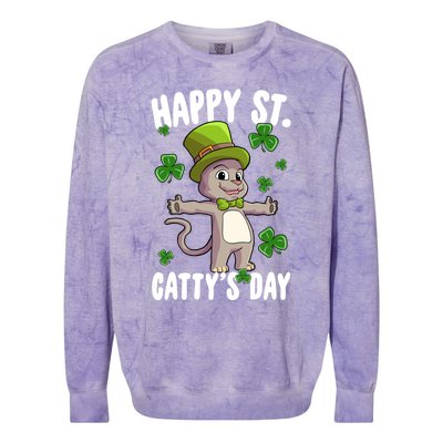 Happy Saint Catty's Day St Patricks Day Irish Cat Leprechaun Gift Colorblast Crewneck Sweatshirt