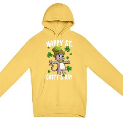 Happy Saint Catty's Day St Patricks Day Irish Cat Leprechaun Gift Premium Pullover Hoodie