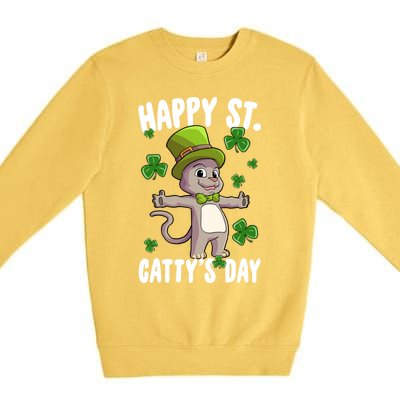 Happy Saint Catty's Day St Patricks Day Irish Cat Leprechaun Gift Premium Crewneck Sweatshirt