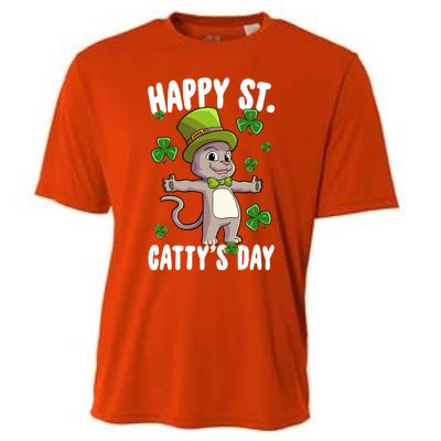 Happy Saint Catty's Day St Patricks Day Irish Cat Leprechaun Gift Cooling Performance Crew T-Shirt