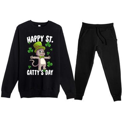 Happy Saint Catty's Day St Patricks Day Irish Cat Leprechaun Gift Premium Crewneck Sweatsuit Set