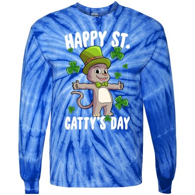 Happy Saint Catty's Day St Patricks Day Irish Cat Leprechaun Gift Tie-Dye Long Sleeve Shirt