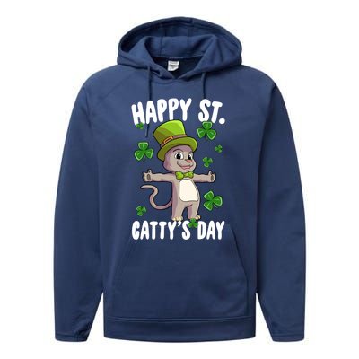 Happy Saint Catty's Day St Patricks Day Irish Cat Leprechaun Gift Performance Fleece Hoodie