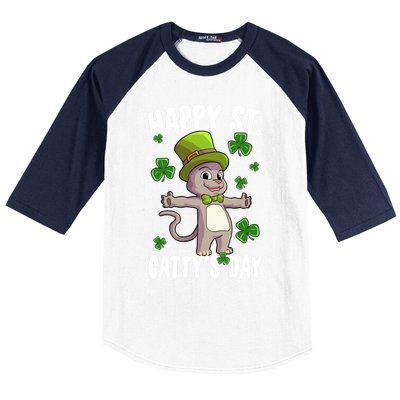 Happy Saint Catty's Day St Patricks Day Irish Cat Leprechaun Gift Baseball Sleeve Shirt