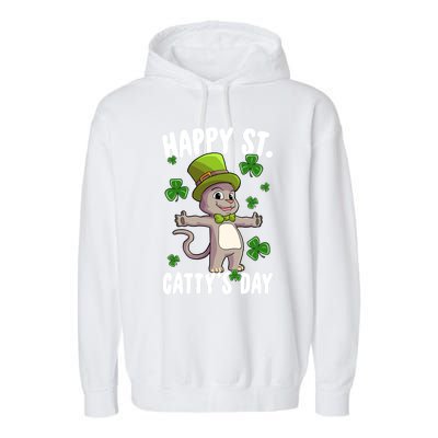 Happy Saint Catty's Day St Patricks Day Irish Cat Leprechaun Gift Garment-Dyed Fleece Hoodie