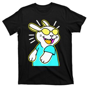 Happy Smiling Cartoon Easter Bunny With Yellow Glasses T-Shirt