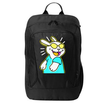 Happy Smiling Cartoon Easter Bunny With Yellow Glasses City Backpack