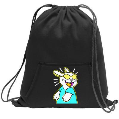 Happy Smiling Cartoon Easter Bunny With Yellow Glasses Sweatshirt Cinch Pack Bag