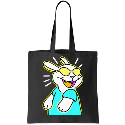 Happy Smiling Cartoon Easter Bunny With Yellow Glasses Tote Bag