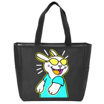 Happy Smiling Cartoon Easter Bunny With Yellow Glasses Zip Tote Bag