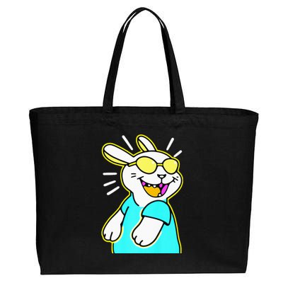 Happy Smiling Cartoon Easter Bunny With Yellow Glasses Cotton Canvas Jumbo Tote