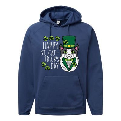 Happy St Cat Tricks Patricks Day Funny Pet Gift Performance Fleece Hoodie