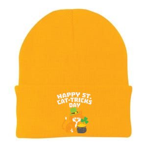 Happy St Catgifttricks Day Cat Saint Paddys St Patricks Day Gift Knit Cap Winter Beanie