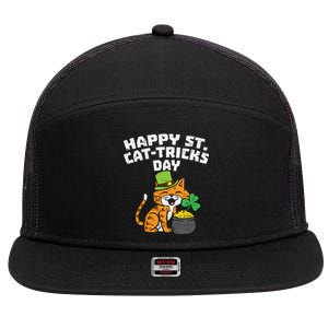 Happy St Catgifttricks Day Cat Saint Paddys St Patricks Day Gift 7 Panel Mesh Trucker Snapback Hat