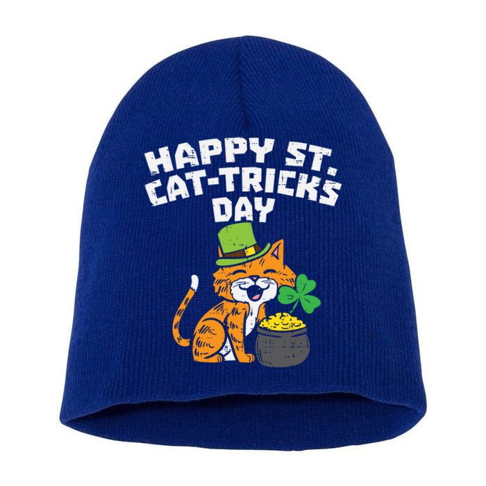 Happy St Catgifttricks Day Cat Saint Paddys St Patricks Day Gift Short Acrylic Beanie