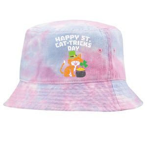 Happy St Catgifttricks Day Cat Saint Paddys St Patricks Day Gift Tie-Dyed Bucket Hat