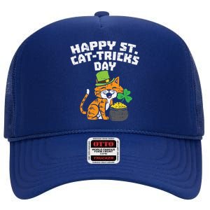 Happy St Catgifttricks Day Cat Saint Paddys St Patricks Day Gift High Crown Mesh Back Trucker Hat