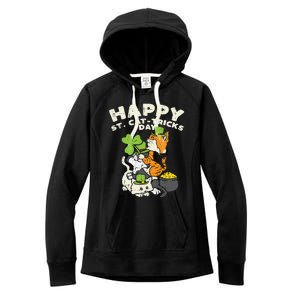 Happy St Catgifttricks Day Cats Saint Paddys St Patricks Day Gift Women's Fleece Hoodie