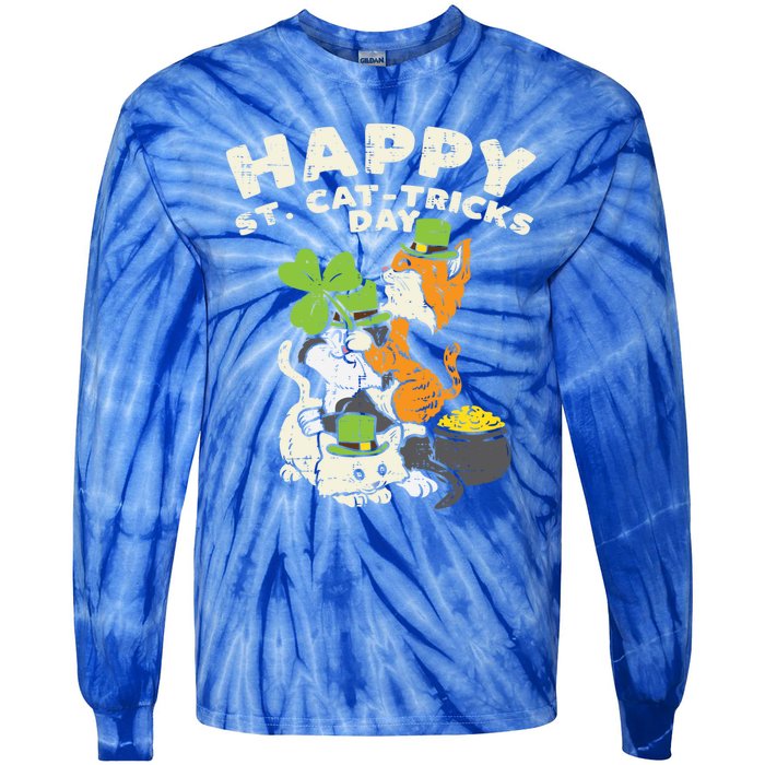 Happy St Catgifttricks Day Cats Saint Paddys St Patricks Day Gift Tie-Dye Long Sleeve Shirt