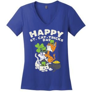 Happy St Catgifttricks Day Cats Saint Paddys St Patricks Day Gift Women's V-Neck T-Shirt