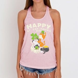 Happy St Catgifttricks Day Cats Saint Paddys St Patricks Day Gift Women's Knotted Racerback Tank