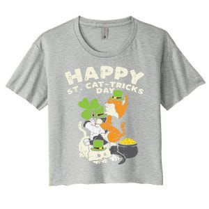 Happy St Catgifttricks Day Cats Saint Paddys St Patricks Day Gift Women's Crop Top Tee