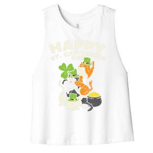 Happy St Catgifttricks Day Cats Saint Paddys St Patricks Day Gift Women's Racerback Cropped Tank