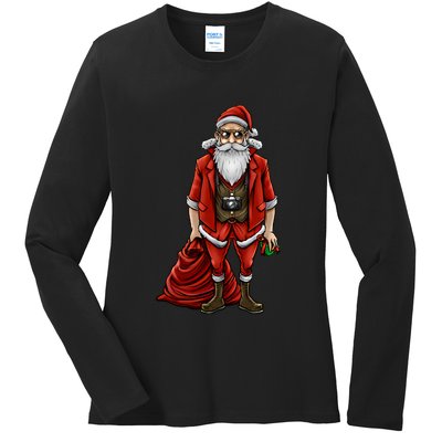 Hipster Santa Claus Christmas Ladies Long Sleeve Shirt