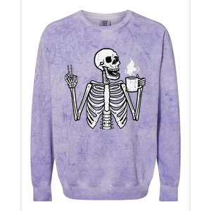 Halloween Skeleton Coffee Peace Funny Costume Colorblast Crewneck Sweatshirt