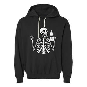 Halloween Skeleton Coffee Peace Funny Costume Garment-Dyed Fleece Hoodie