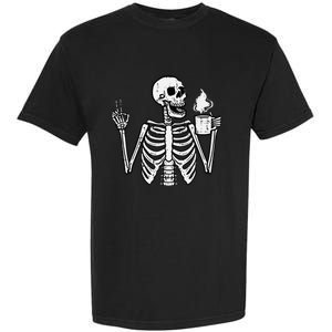 Halloween Skeleton Coffee Peace Funny Costume Garment-Dyed Heavyweight T-Shirt