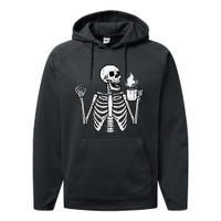 Halloween Skeleton Coffee Peace Funny Costume Performance Fleece Hoodie