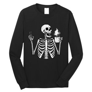 Halloween Skeleton Coffee Peace Funny Costume Long Sleeve Shirt