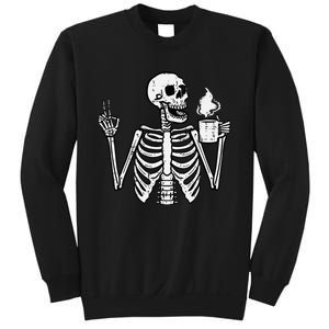 Halloween Skeleton Coffee Peace Funny Costume Sweatshirt