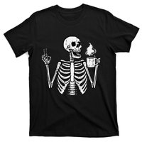 Halloween Skeleton Coffee Peace Funny Costume T-Shirt