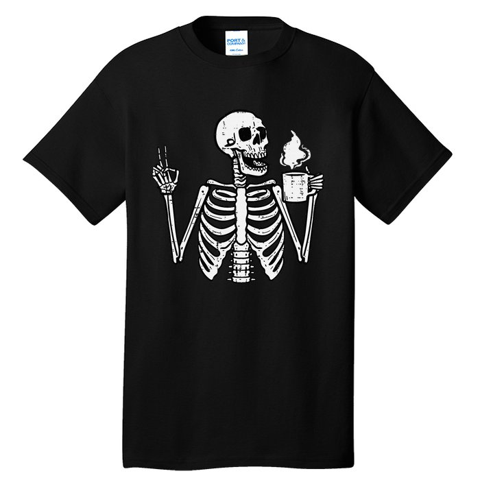 Halloween Skeleton Coffee Peace Funny Costume Tall T-Shirt