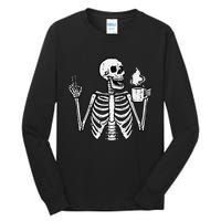 Halloween Skeleton Coffee Peace Funny Costume Tall Long Sleeve T-Shirt