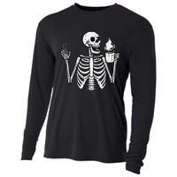 Halloween Skeleton Coffee Peace Funny Costume Cooling Performance Long Sleeve Crew