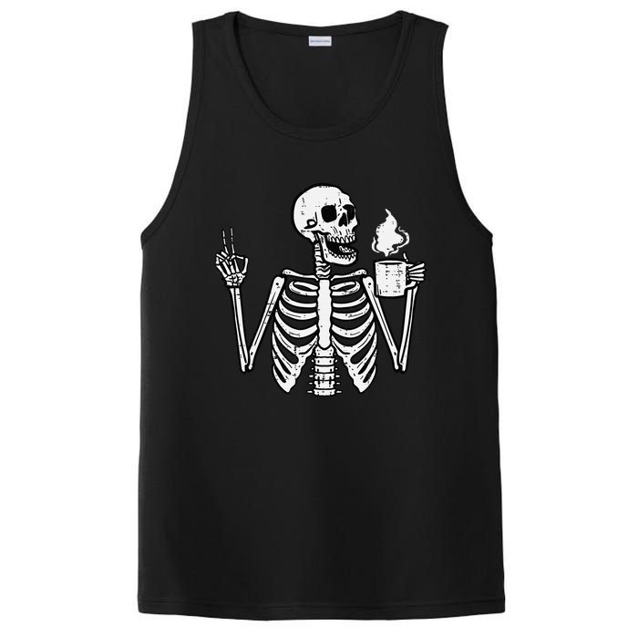 Halloween Skeleton Coffee Peace Funny Costume PosiCharge Competitor Tank