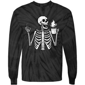 Halloween Skeleton Coffee Peace Funny Costume Tie-Dye Long Sleeve Shirt