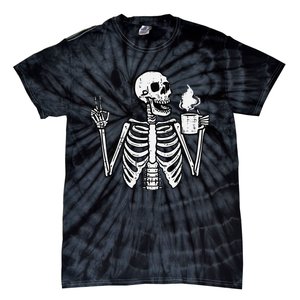 Halloween Skeleton Coffee Peace Funny Costume Tie-Dye T-Shirt