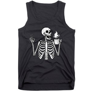 Halloween Skeleton Coffee Peace Funny Costume Tank Top