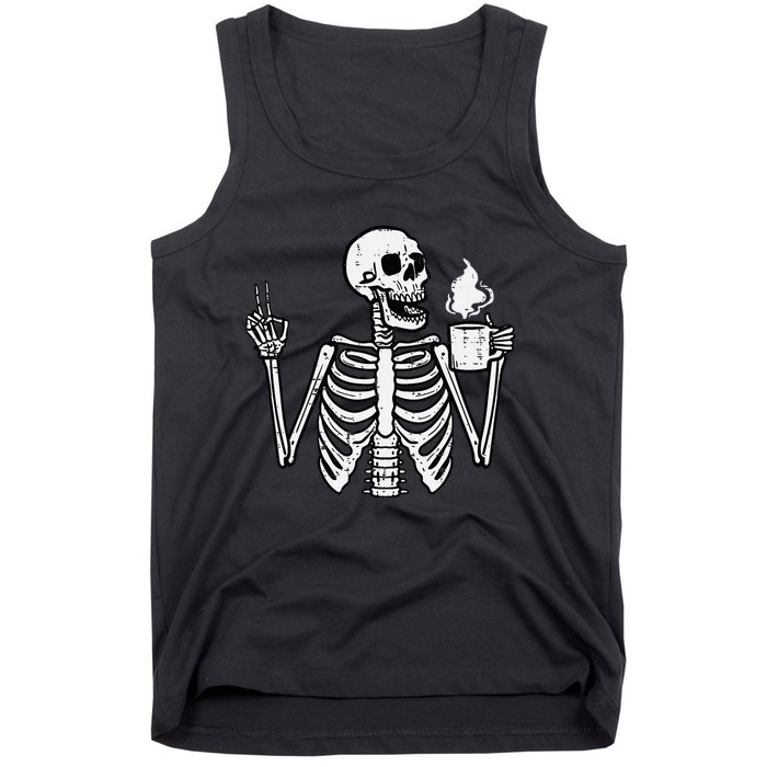 Halloween Skeleton Coffee Peace Funny Costume Tank Top