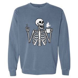 Halloween Skeleton Coffee Peace Funny Costume Garment-Dyed Sweatshirt