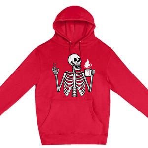 Halloween Skeleton Coffee Peace Funny Costume Premium Pullover Hoodie