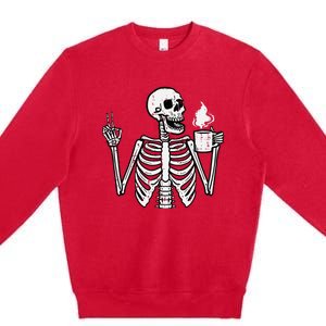 Halloween Skeleton Coffee Peace Funny Costume Premium Crewneck Sweatshirt